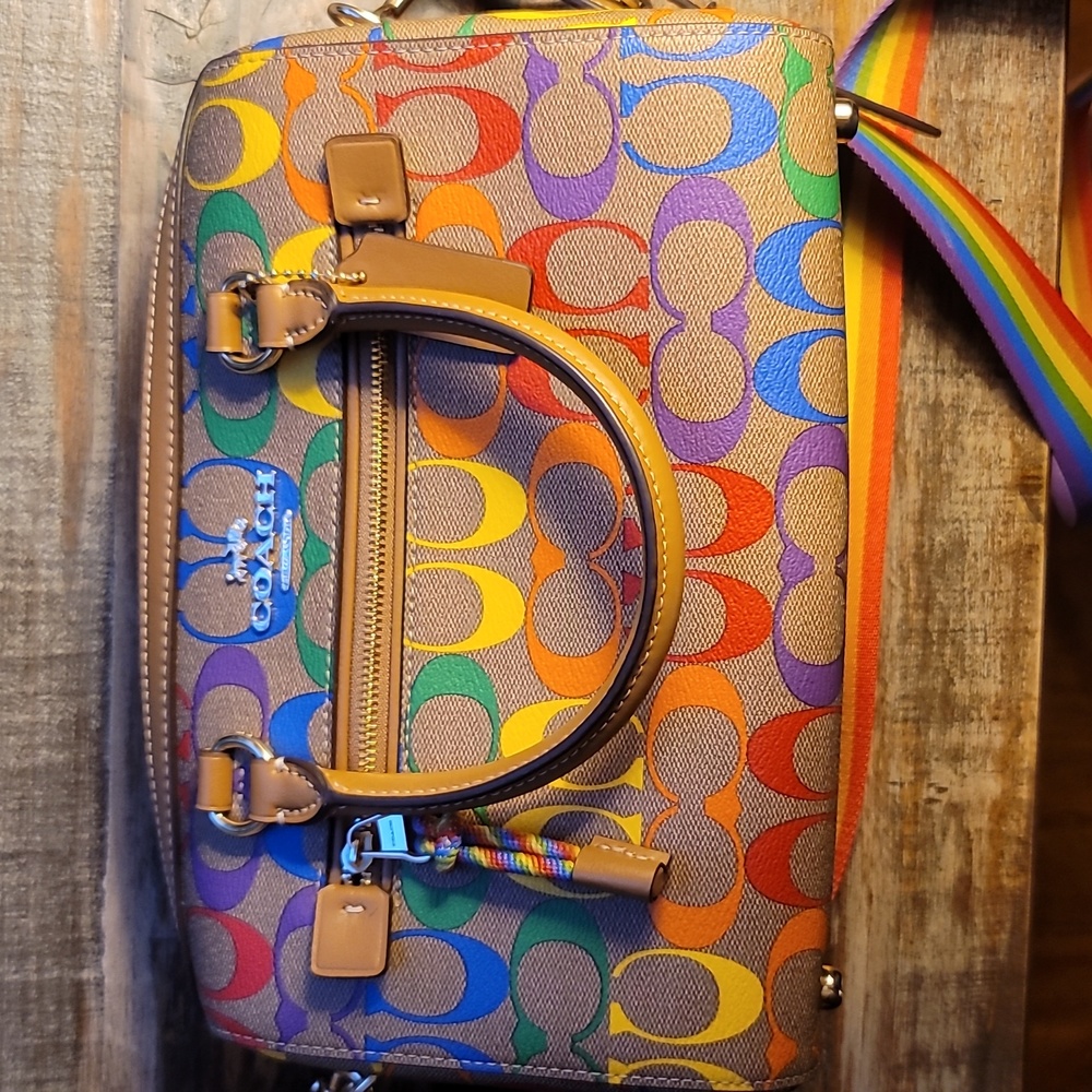 Coach Rowan Satchel In Rainbow Signature Canvas - Picture 2 of 10